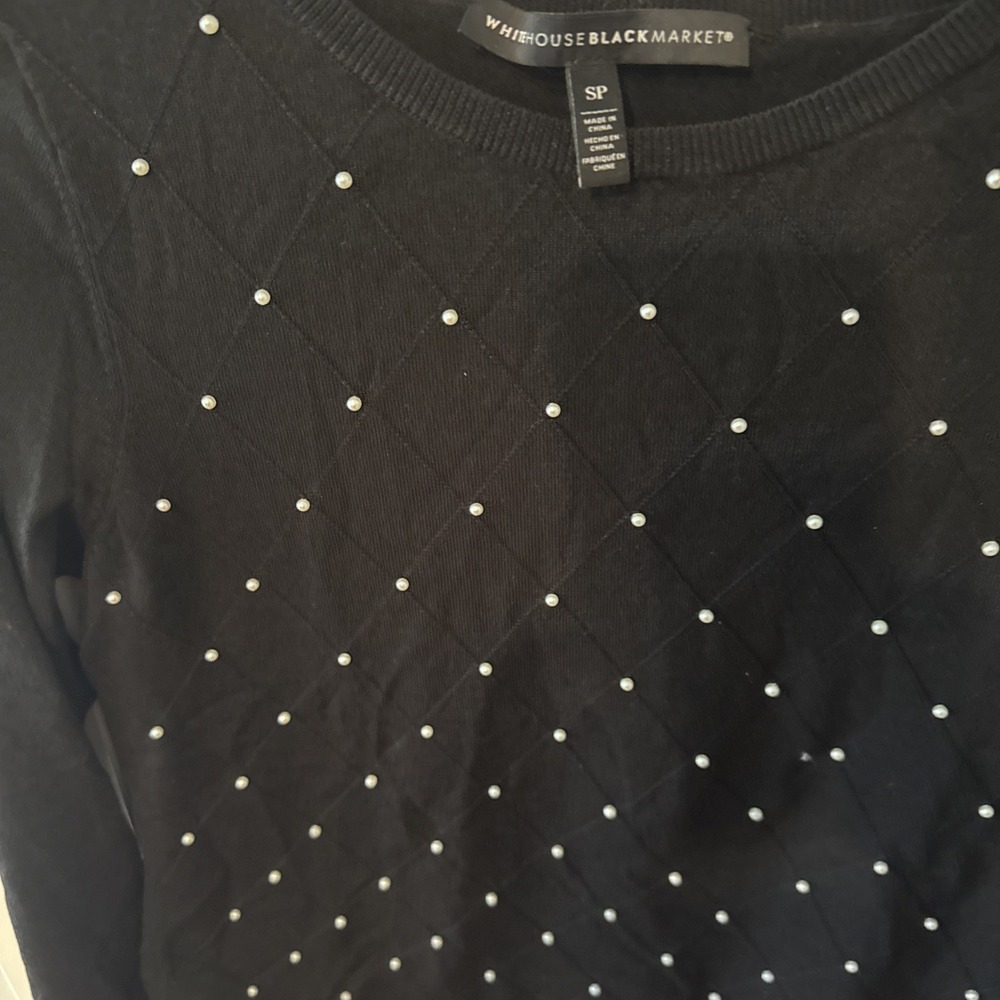 White House Black Market Womens Black Pearl Front Twofer Sweater Size SP NWT - Picture 3 of 4